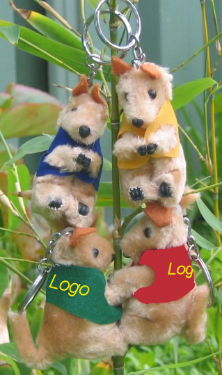 Clip-on kangaroo toys with the key ring in custom printed jackets -
unique give-away promotional gifts